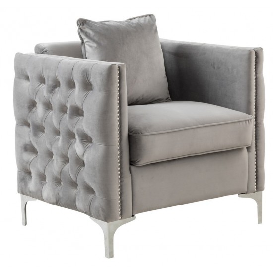 Bayberry Gray Velvet Chair with 1 Pillow