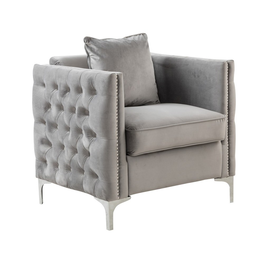 Bayberry Gray Velvet Chair with 1 Pillow