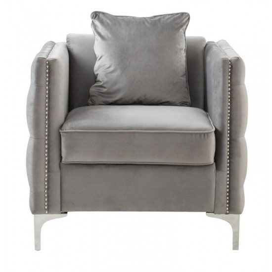 Bayberry Gray Velvet Chair with 1 Pillow