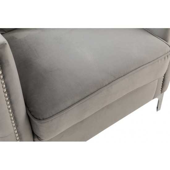 Bayberry Gray Velvet Chair with 1 Pillow