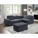 Haris Dark Gray Fabric Sleeper Sofa Sectional with Adjustable Headrest and Storage Ottoman