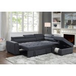 Haris Dark Gray Fabric Sleeper Sofa Sectional with Adjustable Headrest and Storage Ottoman