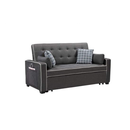 Cody Modern Gray Fabric Sleeper Sofa with 2 USB Charging Ports and 4 Accent Pillows