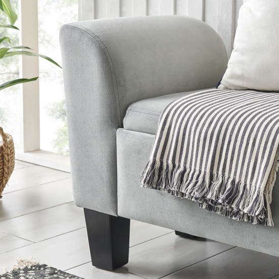 Mila Gray Velvet Ottoman Bench with Storage