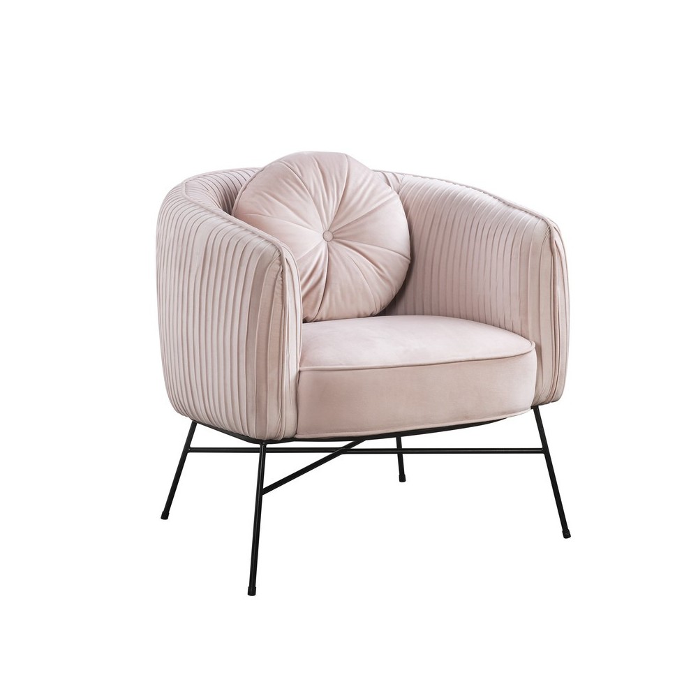 Scarlett Pink Velvet Barrel Accent Chair with Metal Base