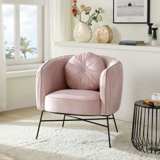 Scarlett Pink Velvet Barrel Accent Chair with Metal Base