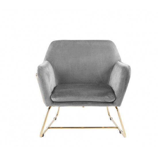 Keira Gray Velvet Accent Chair with Metal Base