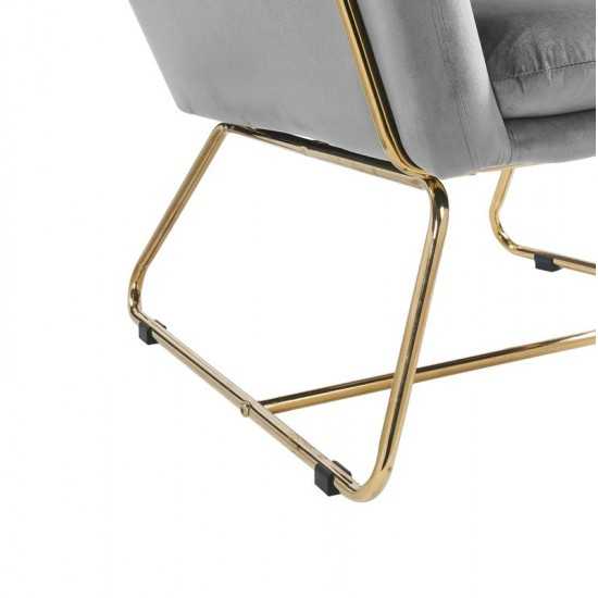 Keira Gray Velvet Accent Chair with Metal Base