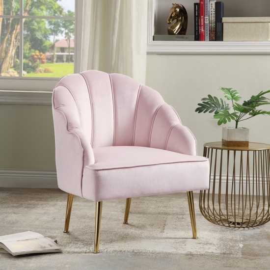 Naomi Pink Velvet Wingback Accent Chair with Metal Legs