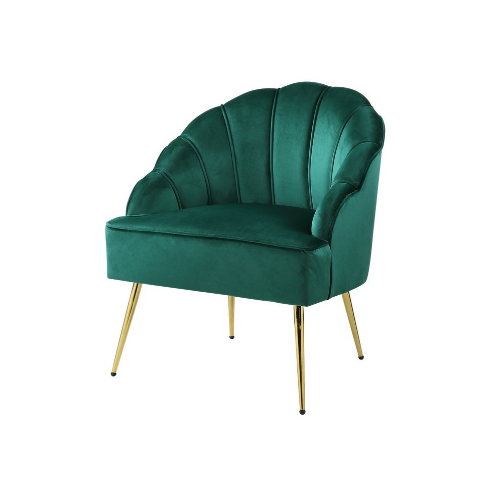 Naomi Green Velvet Wingback Accent Chair with Metal Legs