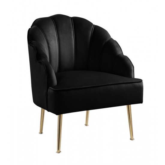 Naomi Black Velvet Wingback Accent Chair with Metal Legs