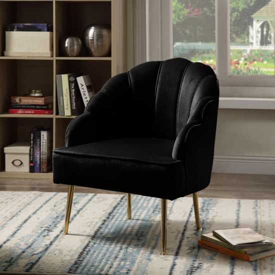 Naomi Black Velvet Wingback Accent Chair with Metal Legs