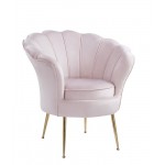 Angelina Pink Velvet Scalloped Back Barrel Accent Chair with Metal Legs