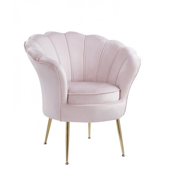 Angelina Pink Velvet Scalloped Back Barrel Accent Chair with Metal Legs