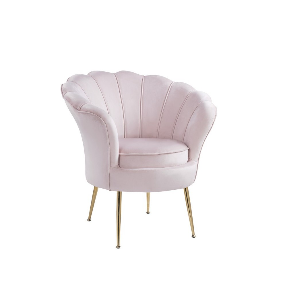 Angelina Pink Velvet Scalloped Back Barrel Accent Chair with Metal Legs