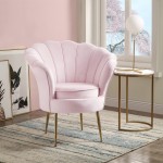 Angelina Pink Velvet Scalloped Back Barrel Accent Chair with Metal Legs