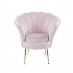 Angelina Pink Velvet Scalloped Back Barrel Accent Chair with Metal Legs