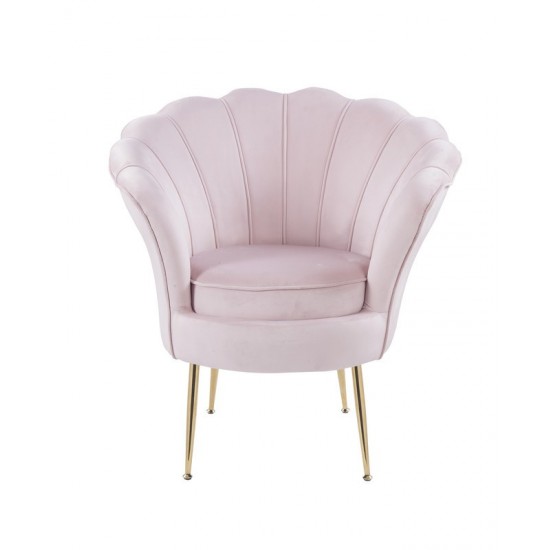 Angelina Pink Velvet Scalloped Back Barrel Accent Chair with Metal Legs