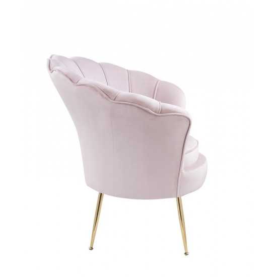 Angelina Pink Velvet Scalloped Back Barrel Accent Chair with Metal Legs