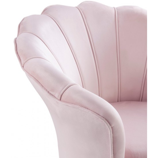 Angelina Pink Velvet Scalloped Back Barrel Accent Chair with Metal Legs