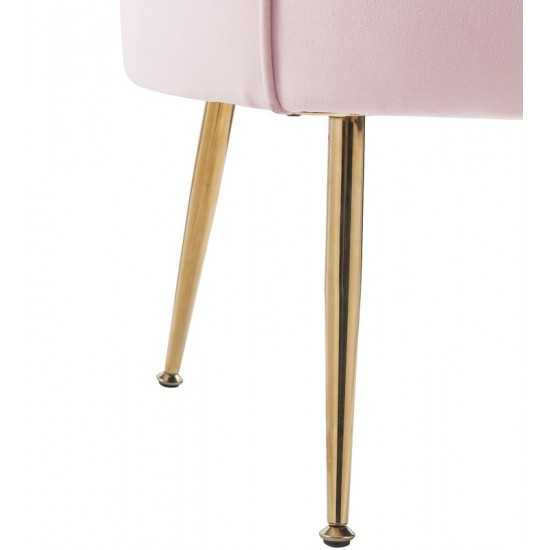 Angelina Pink Velvet Scalloped Back Barrel Accent Chair with Metal Legs