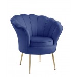 Angelina Blue Velvet Scalloped Back Barrel Accent Chair with Metal Legs