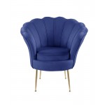 Angelina Blue Velvet Scalloped Back Barrel Accent Chair with Metal Legs