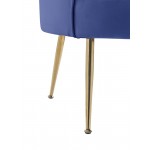 Angelina Blue Velvet Scalloped Back Barrel Accent Chair with Metal Legs