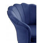 Angelina Blue Velvet Scalloped Back Barrel Accent Chair with Metal Legs