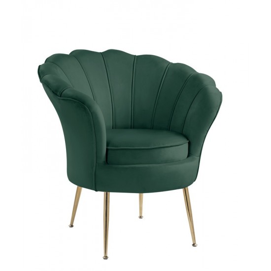 Angelina Green Velvet Scalloped Back Barrel Accent Chair with Metal Legs