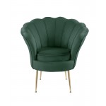 Angelina Green Velvet Scalloped Back Barrel Accent Chair with Metal Legs