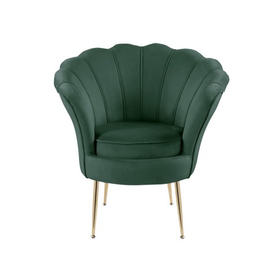 Angelina Green Velvet Scalloped Back Barrel Accent Chair with Metal Legs