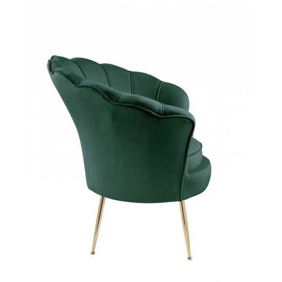 Angelina Green Velvet Scalloped Back Barrel Accent Chair with Metal Legs