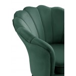 Angelina Green Velvet Scalloped Back Barrel Accent Chair with Metal Legs