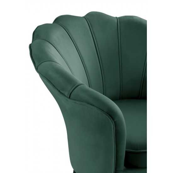 Angelina Green Velvet Scalloped Back Barrel Accent Chair with Metal Legs