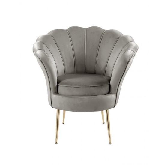 Angelina Gray Velvet Scalloped Back Barrel Accent Chair with Metal Legs