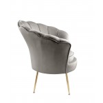 Angelina Gray Velvet Scalloped Back Barrel Accent Chair with Metal Legs