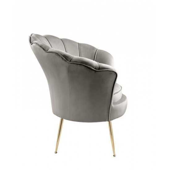 Angelina Gray Velvet Scalloped Back Barrel Accent Chair with Metal Legs