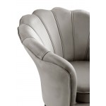 Angelina Gray Velvet Scalloped Back Barrel Accent Chair with Metal Legs