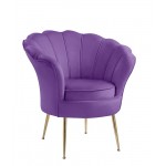 Angelina Purple Velvet Scalloped Back Barrel Accent Chair with Metal Legs