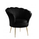 Angelina Black Velvet Scalloped Back Barrel Accent Chair with Metal Legs