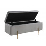 Emma Gray Velvet Storage Bench with Metal Legs