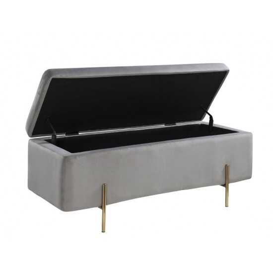 Emma Gray Velvet Storage Bench with Metal Legs