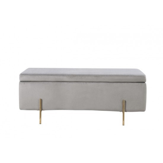 Emma Gray Velvet Storage Bench with Metal Legs