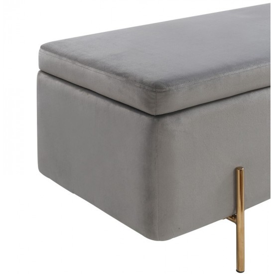 Emma Gray Velvet Storage Bench with Metal Legs