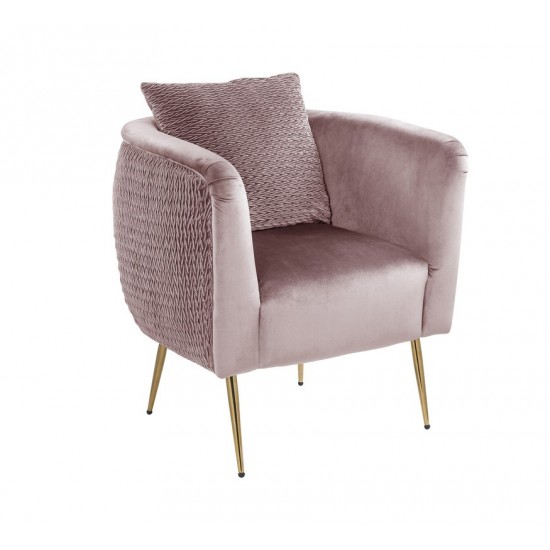 Natalie Blush Pink Velvet Barrel Accent Chair with Metal Legs