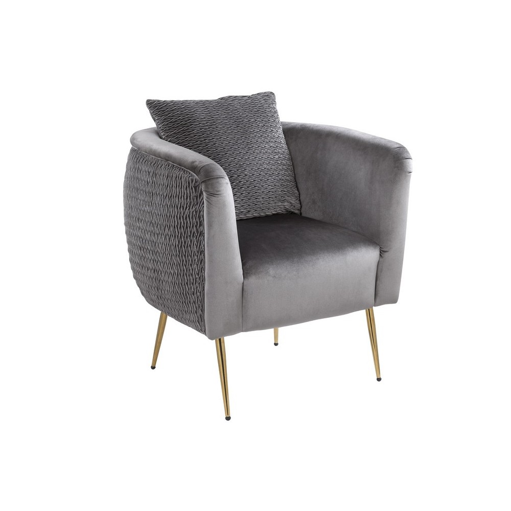 Natalie Gray Velvet Barrel Accent Chair with Metal Legs