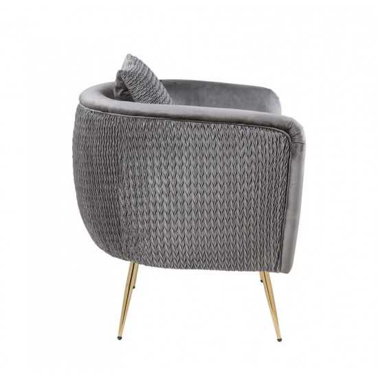 Natalie Gray Velvet Barrel Accent Chair with Metal Legs