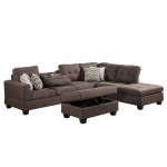 Kourtney Brown Fabric Reversible Sofa Sectional with Dropdown Table, Charging Ports, Cupholders, Storage Ottoman, and Pillows