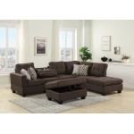 Kourtney Brown Fabric Reversible Sofa Sectional with Dropdown Table, Charging Ports, Cupholders, Storage Ottoman, and Pillows